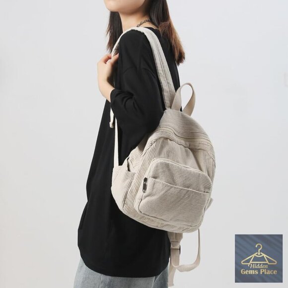 Mini Corduroy Backpack Purse for Women Travel Daypack with Multiple Pockets main image 2